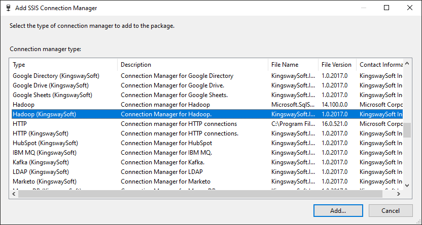 Add Hadoop Connection